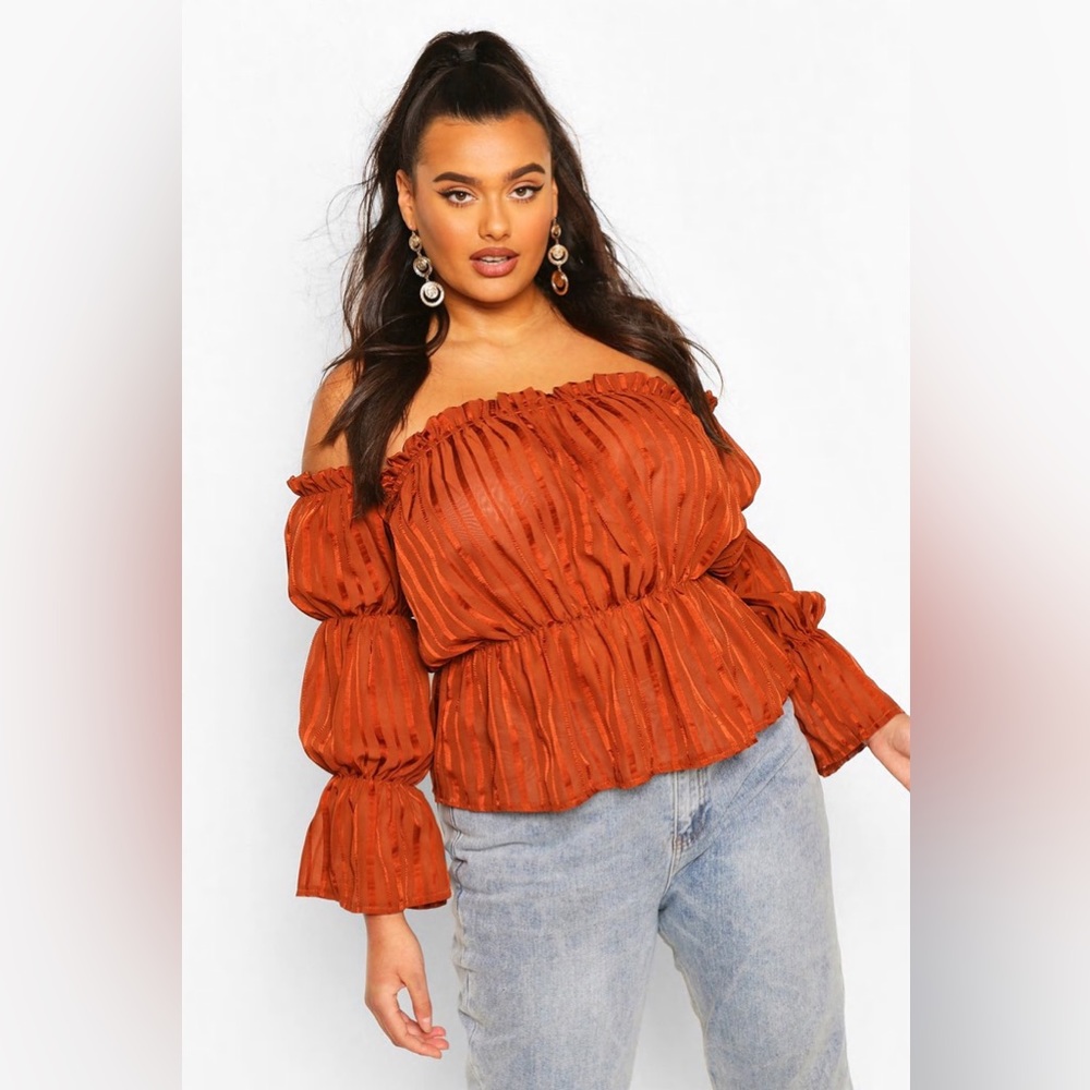 Boohoo Rust Off-Shoulder Top